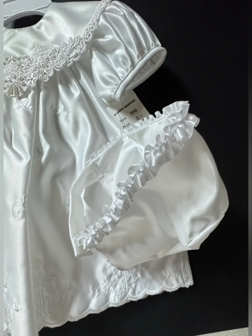 Vintage White satin baby christening gown and bonnet set